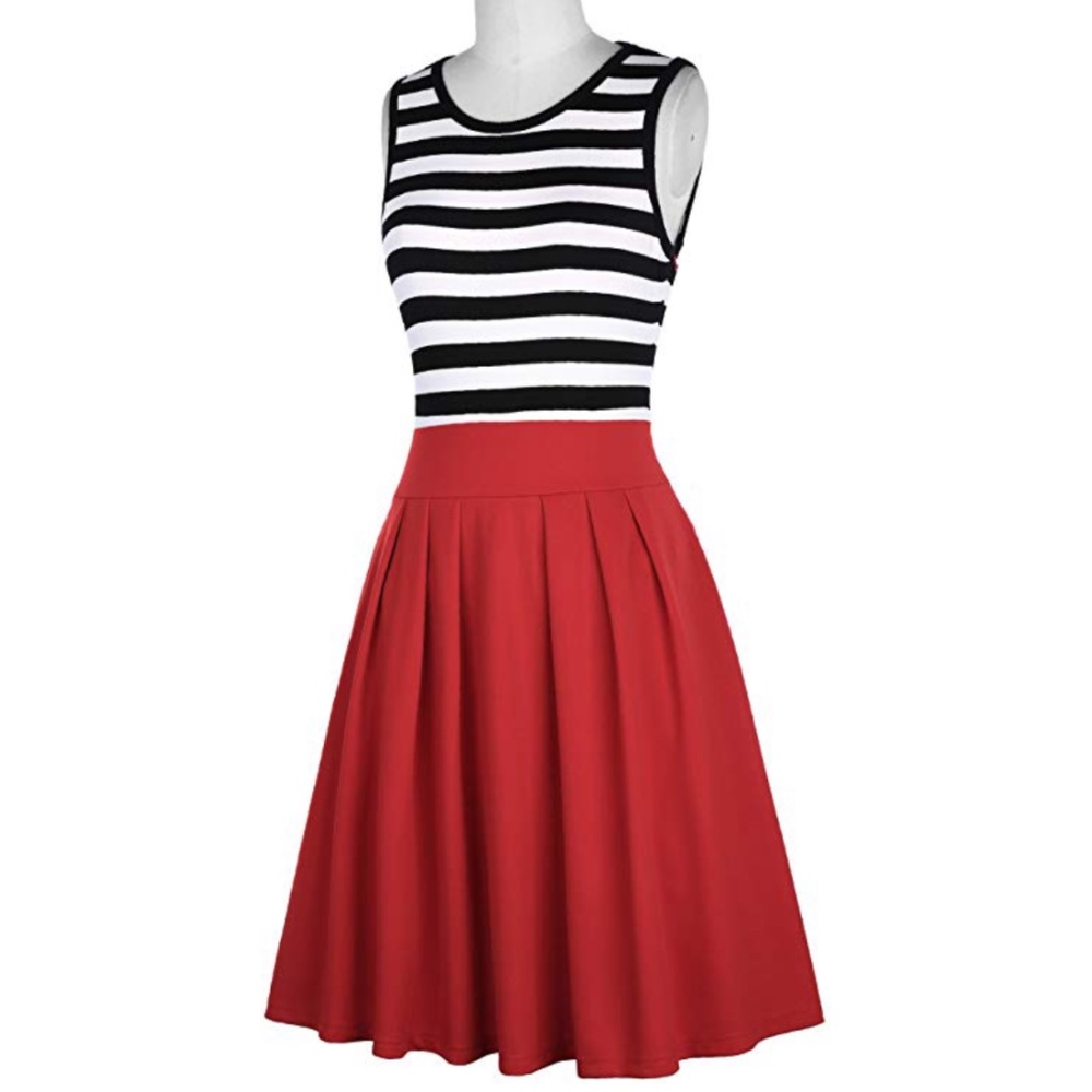 Offers 👍🏽 Scoop Neck Striped Retro Swing Dress